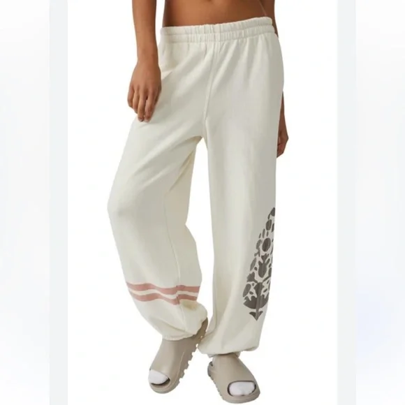 Free People Movement All Star Logo Pants in a cream color. - Picture 3 of 9